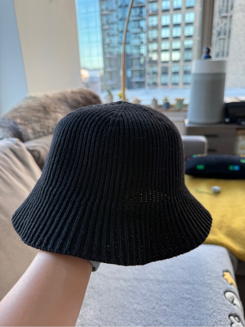 COS Black Ribbed Knit Bucket Hat